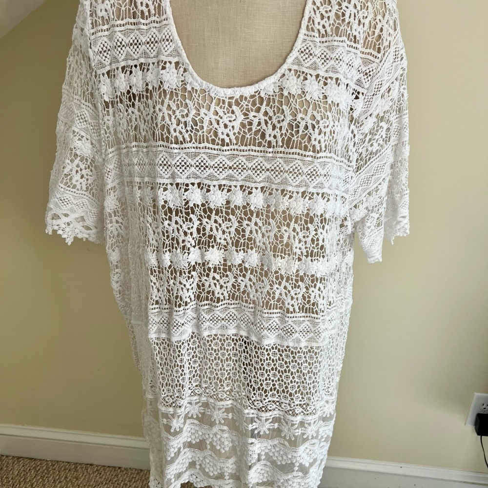 Catherines White Crochet Lace Women's Swim Cover-Up Beach Cruise Resort